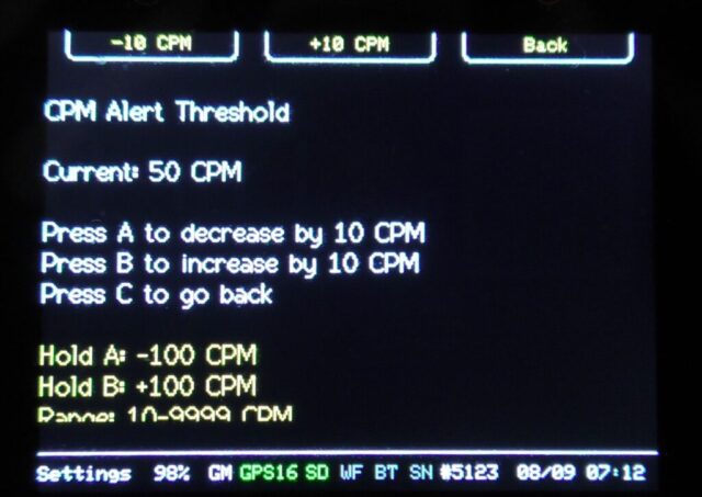 Alert level setup page